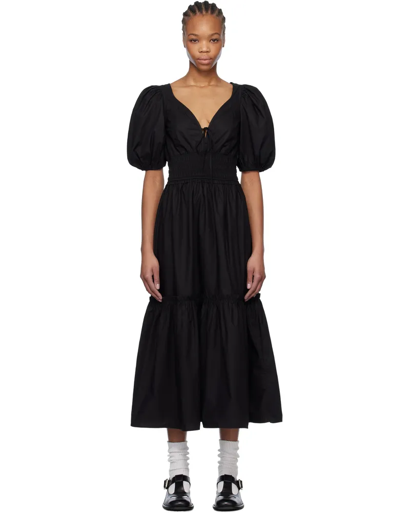 Ganni Black Cotton Poplin Long Smock Maxi Dress 099
