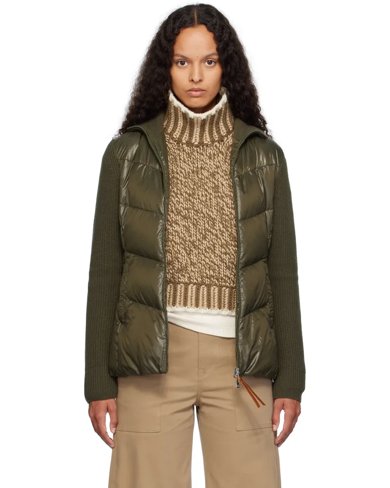 Moncler Khaki Padded Wool Zip-Up Down Cardigan 832