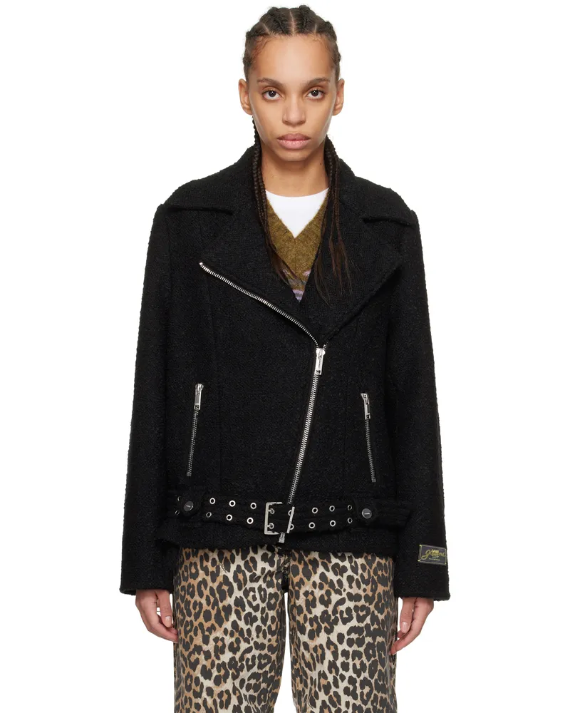 Ganni Black Textured Boucle Wool Jacket 099