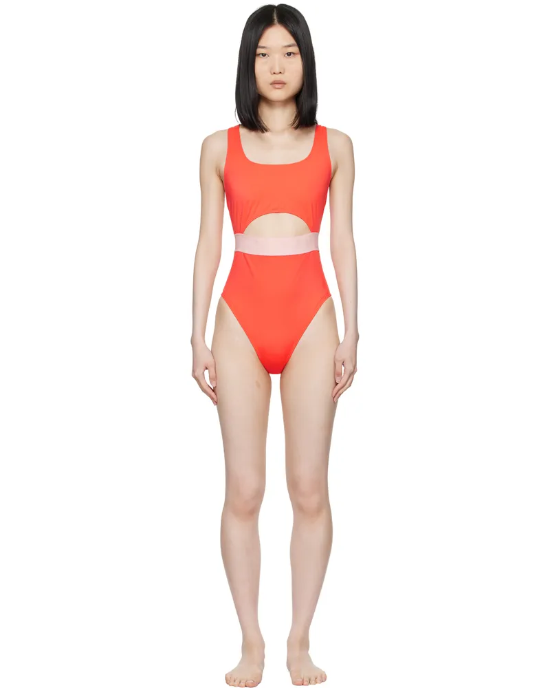 Versace Orange Greca Border One-Piece Swimsuit 2rb10