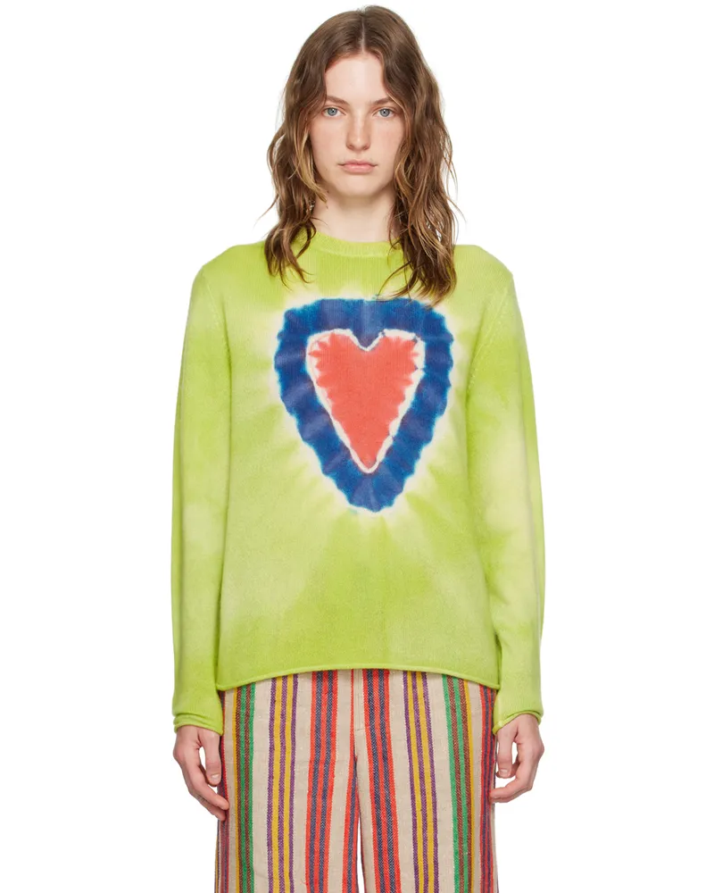 The Elder Statesman Green Heart Dye Sweater Wasabi