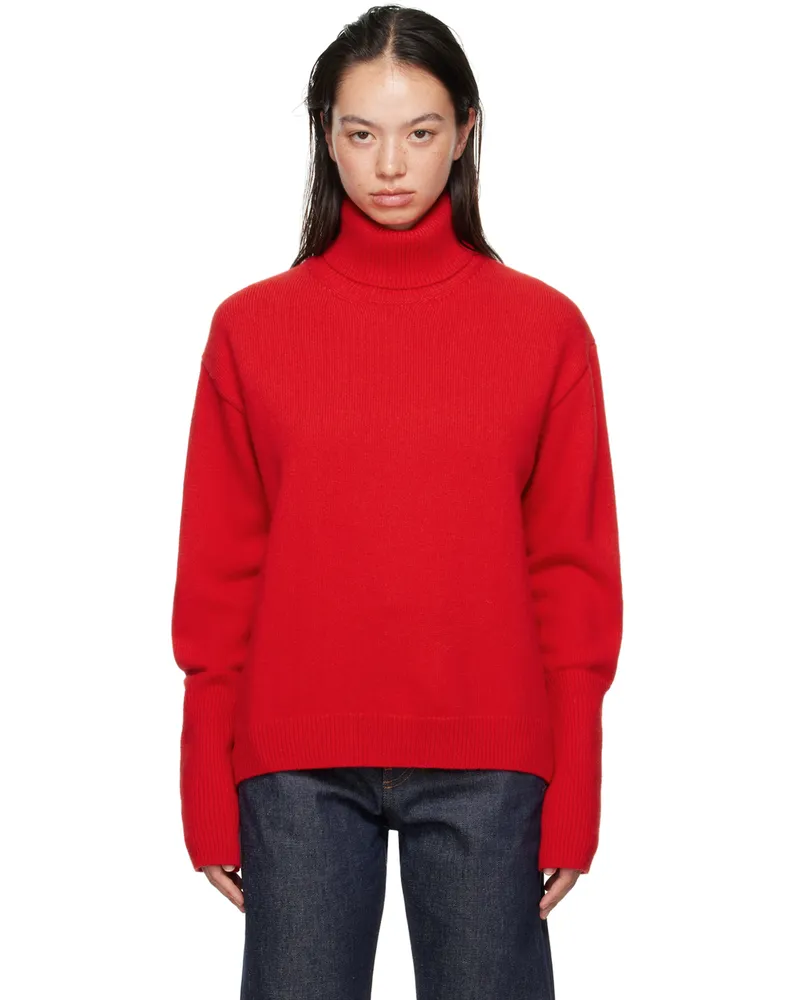 BITE Studios Red Fine Wool Knit Turtleneck Scarlet