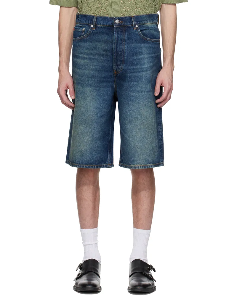 HUGO BOSS Blue Logo Patch Denim Shorts 420-medium