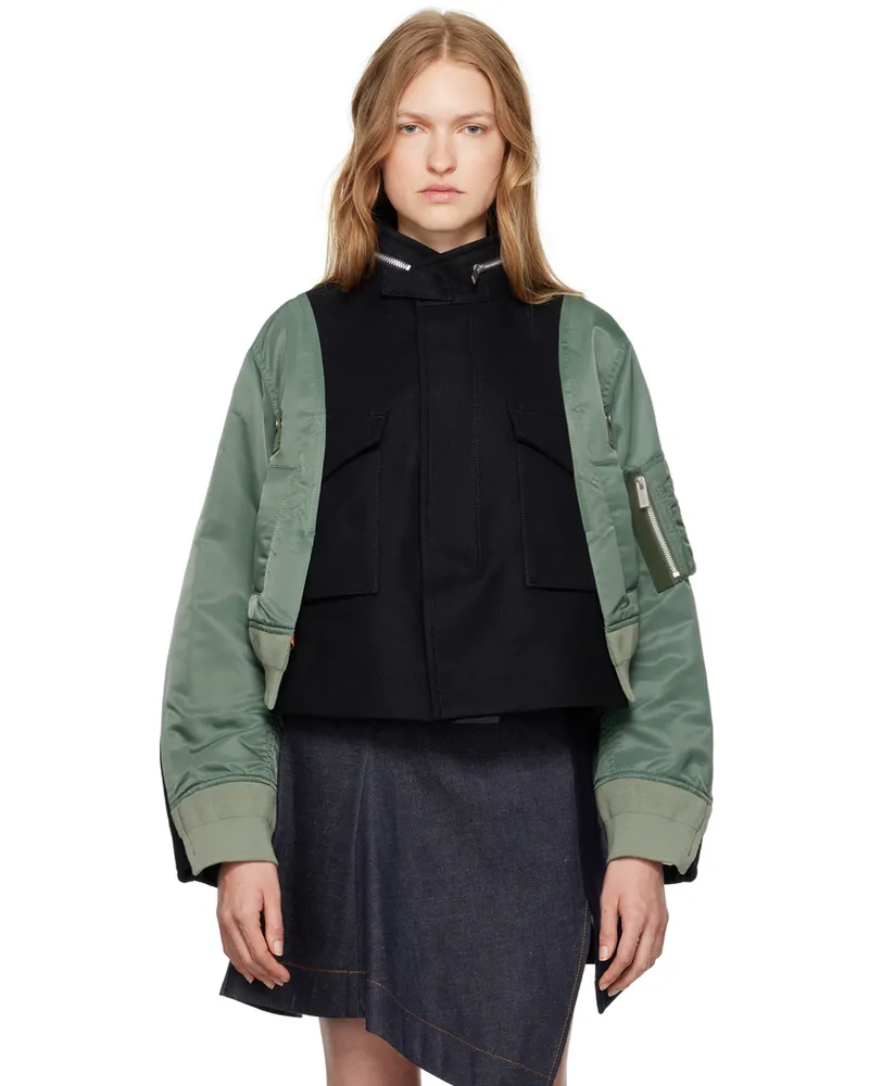 Sacai Navy & Green Paneled Bomber Jacket 262