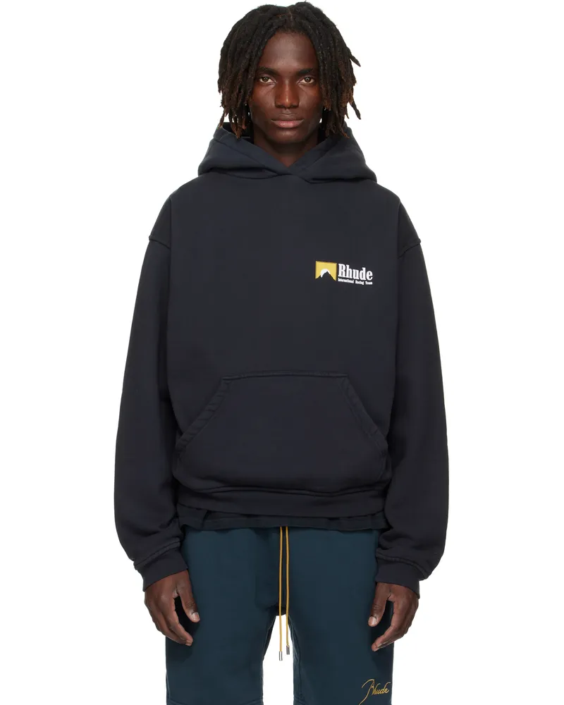 RHUDE Black International Racing Logo Hoodie Vintage