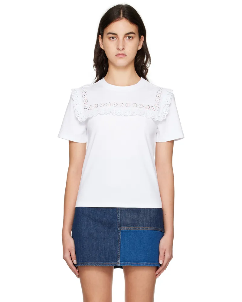 See by Chloé White Broderie Detail T-Shirt 101