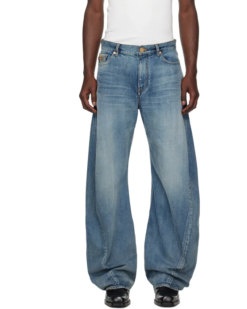 Versace Blue 'Made in Japan' Baggy Twisted Jeans 1d800-medium