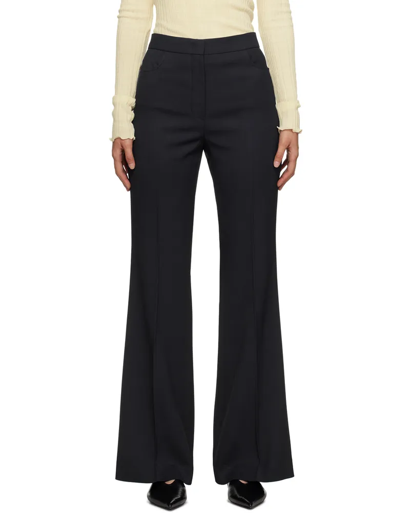 RECTO Navy Flared Trousers Charcoal