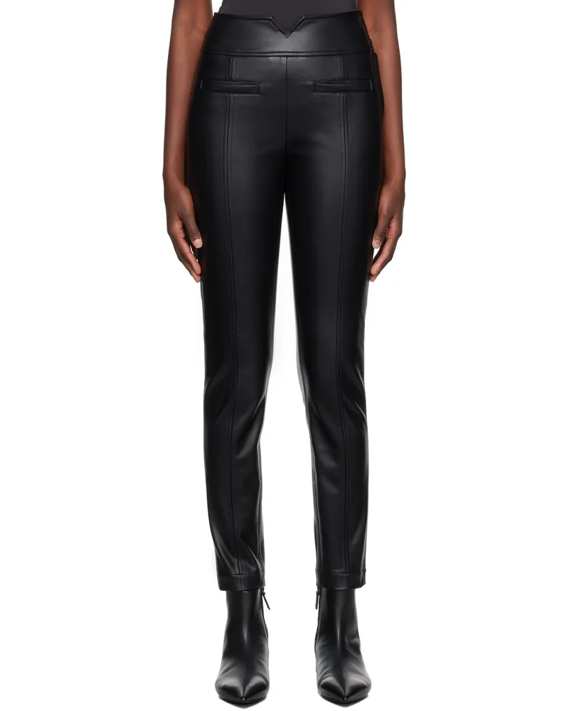 Issey Miyake Black Straight Seams Faux-Leather Trousers 15-black