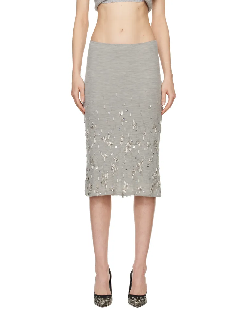 Christopher Esber Gray Crystal Cluster Midi Skirt Grey