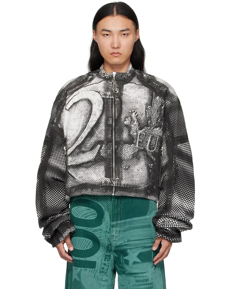 Gerrit Jacob Black & White Printed Moto Denim Jacket White