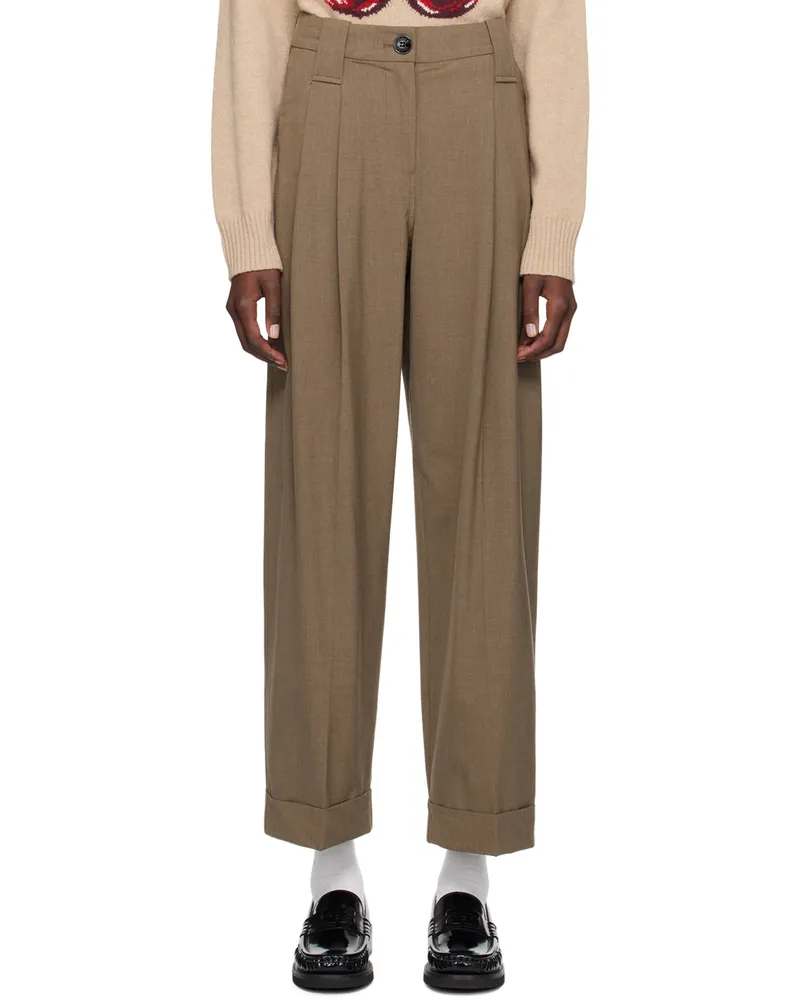 Ganni Beige Drapey Pleated Trousers 886