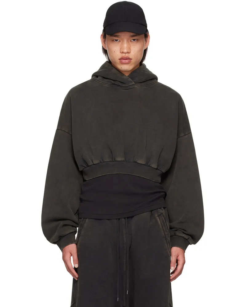Entire Studios Black Cropped Heavy Hoodie Washed