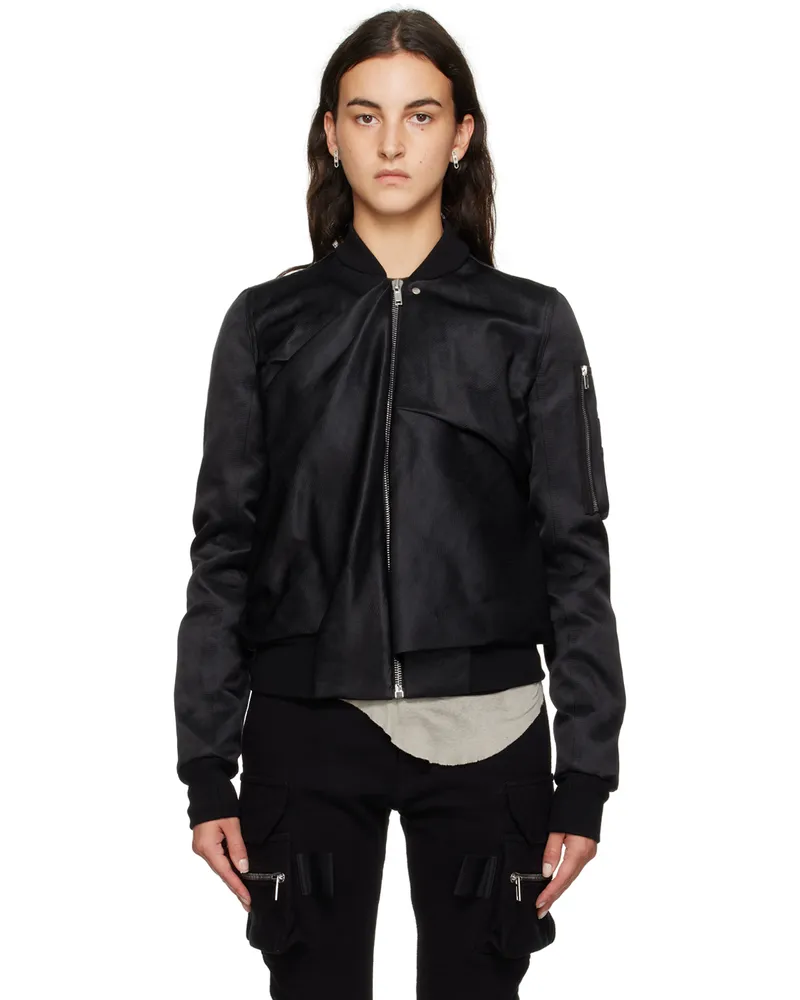 Rick Owens Black Ripple Flight Bomber Jacket 09