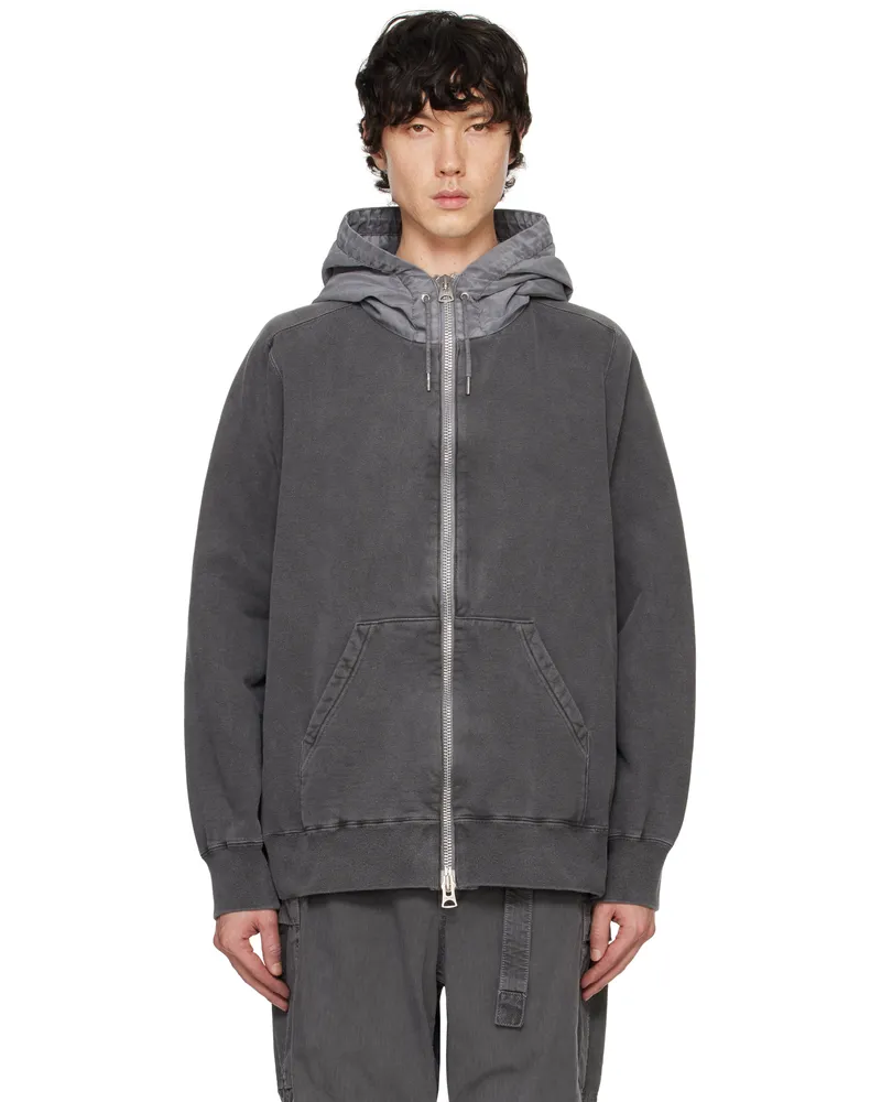 Sacai Gray Garment Dye Cotton Jersey Hoodie 001