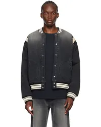 RHUDE Black Lightning Varsity Denim Bomber Jacket Black