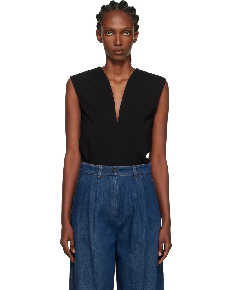 Lanvin Black Jersey Plunging Neckline Top Black