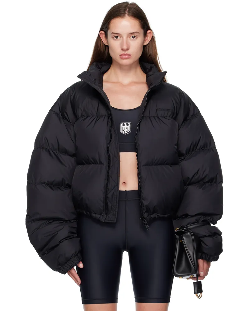 VETEMENTS Black Double Logo Boxy Down Jacket Blackout