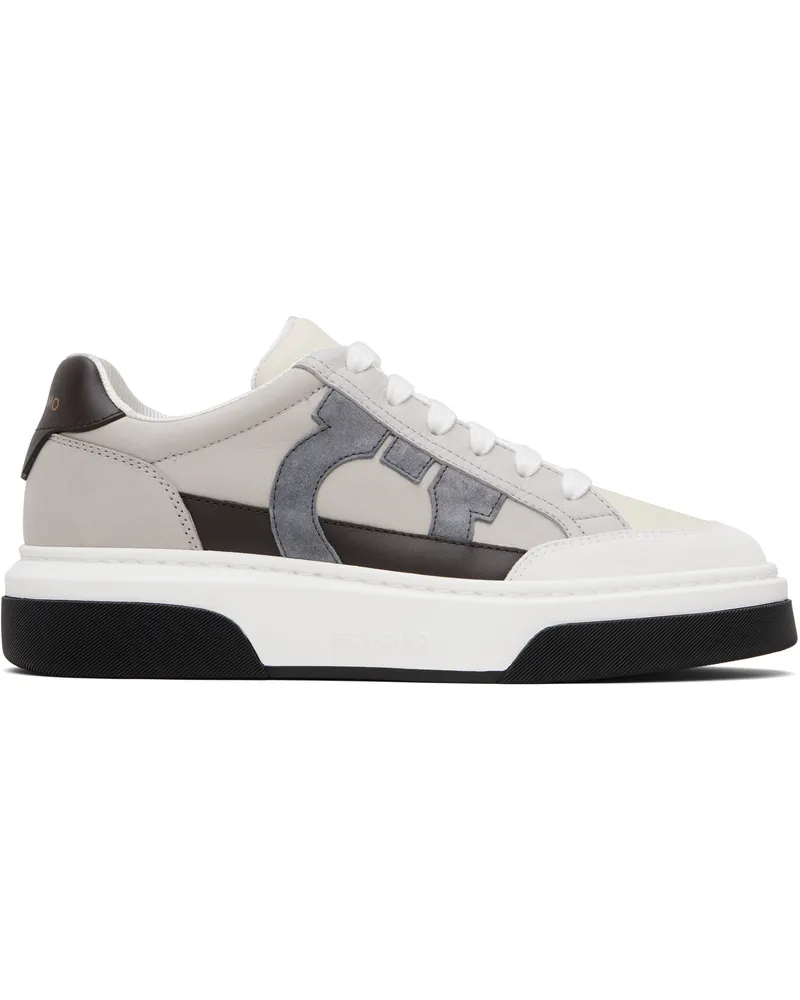 Ferragamo Gray & Off-White Low Cut Gancini Outline Sneakers Bianco