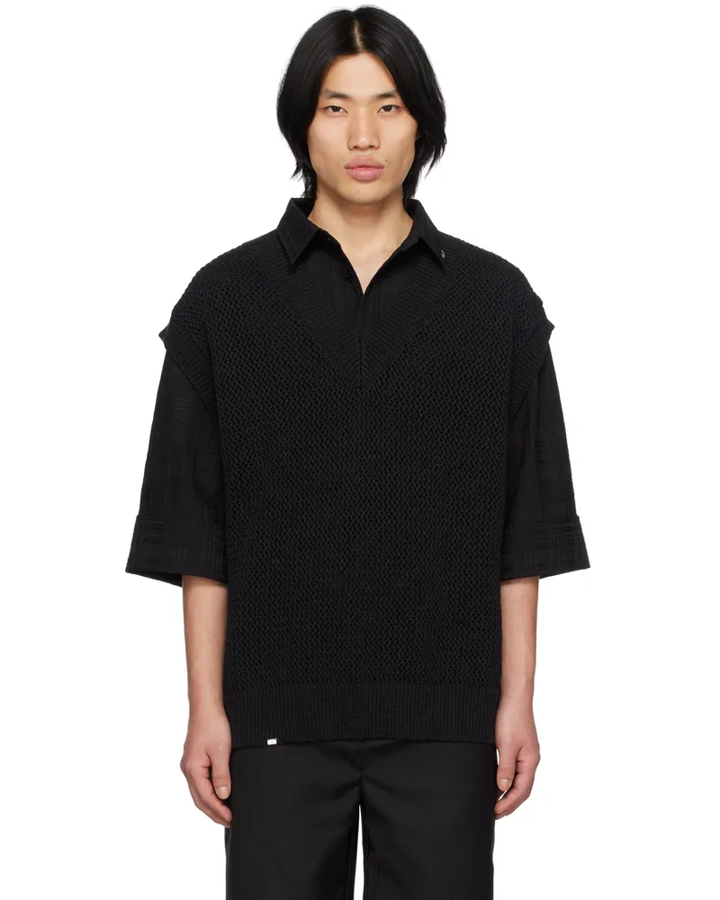 C2H4 Black V-Neck Vest Fuzz