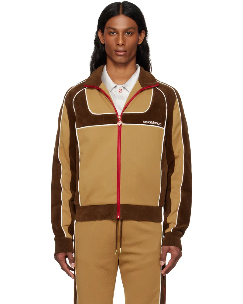 Casablanca Paris Brown & Beige Chenille Panelled Track Jacket Beige