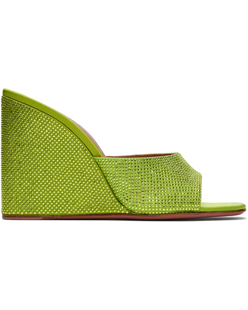 Amina Muaddi Green Lupita Wedge Sandals Lime