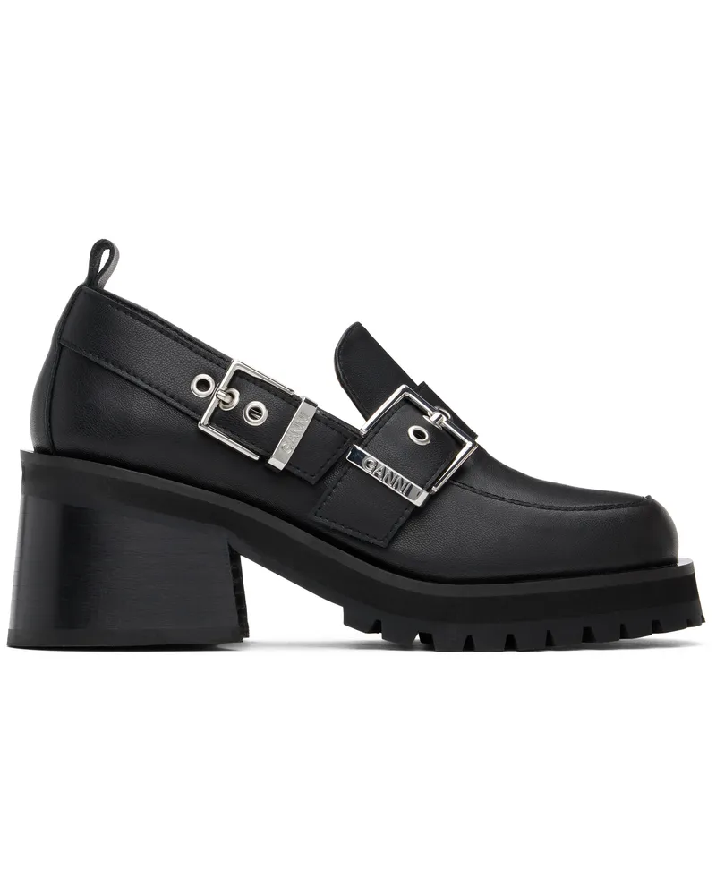 Ganni Black Feminine Buckle Platform Loafers 099