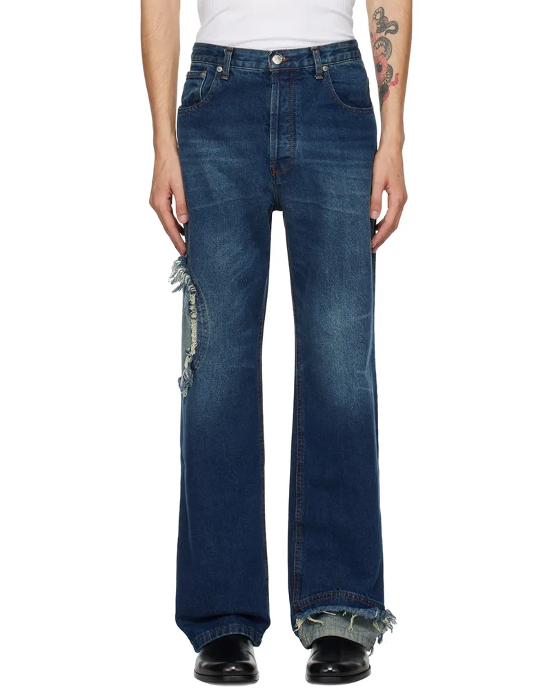 Edward Cuming Blue Circle Window Jeans Mid-blue