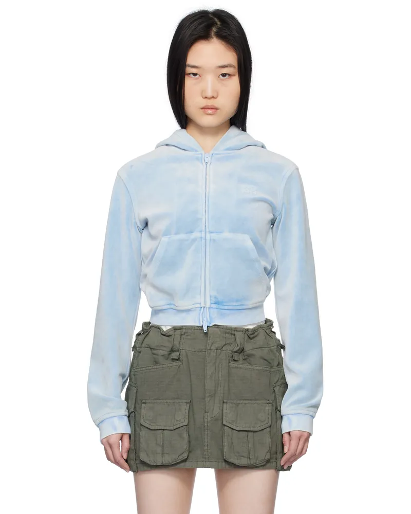 Alexander Wang Blue Shrunken Zip-Up Hoodie Washed