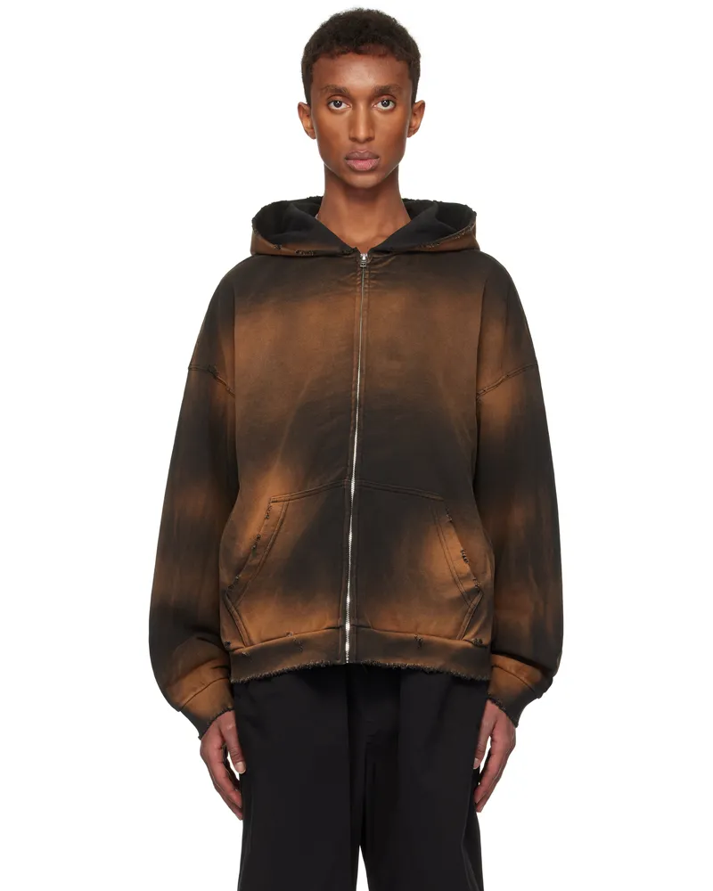 WE 11 DONE Black Distressed Zip-up Hoodie Black