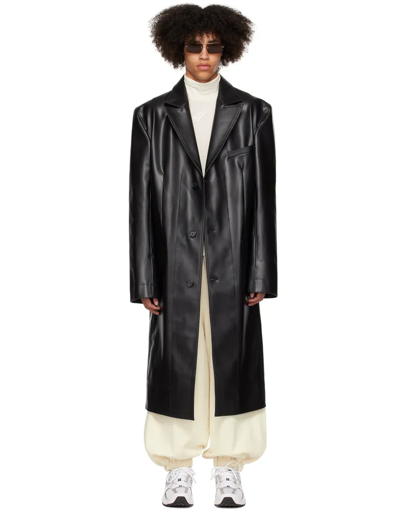 LU'U DAN Black Oversized Tailored Faux-Leather Coat Black