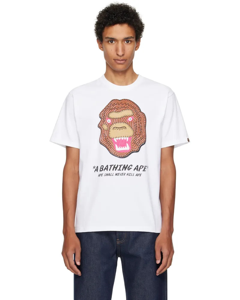 BAPE White Embroidery Style Souvenir Logo T-shirt Wht-white
