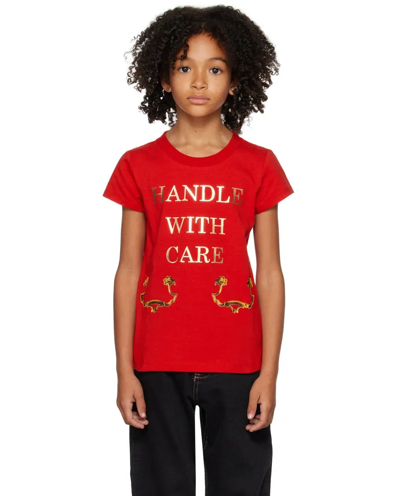 Moschino Kids Red 'Handle With Care' T-Shirt Var.
