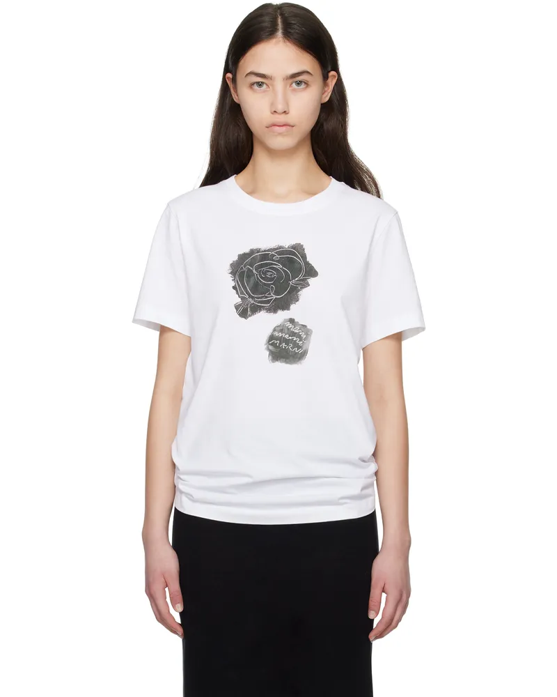 Marni White Printed Brushed Rose Cotton Jersey T-shirt Fnw01