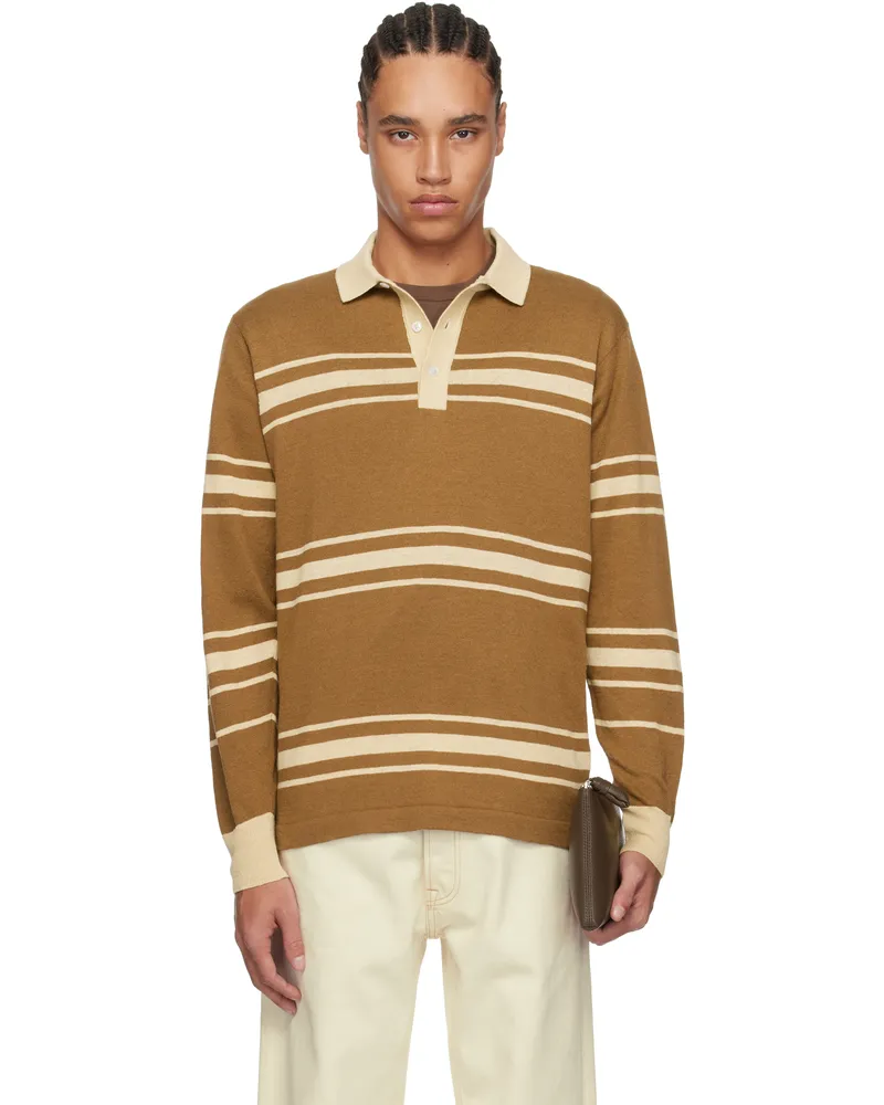 Drake's Drake Brown & Beige Linen Cotton Knitted Rugby Polo 302