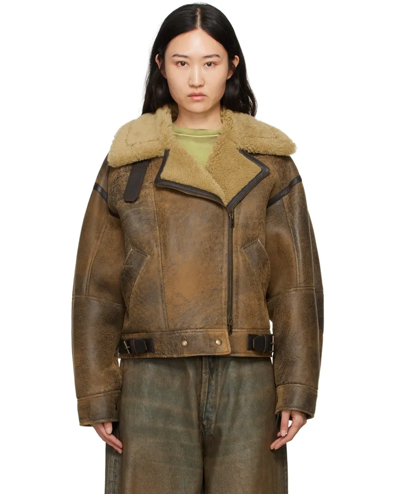Acne Studios Brown Shearling Leather Jacket 700