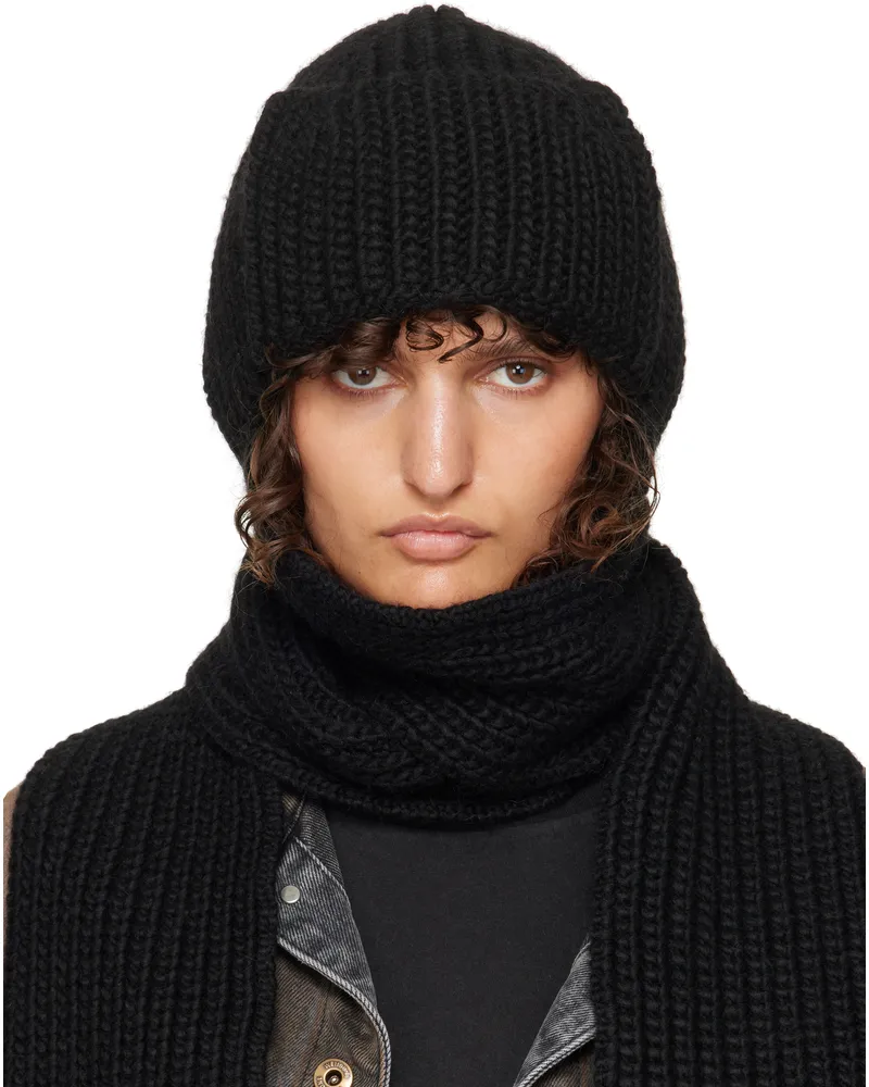 WE 11 DONE Black Chunky Muffler Beanie Black