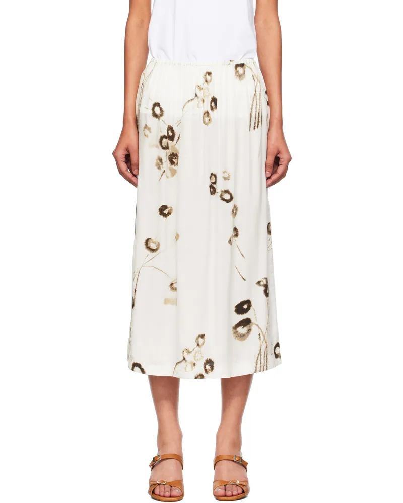 CORDERA White Printed Lace Midi Skirt Floral
