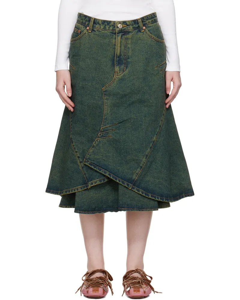 Andersson Bell Blue Custom Flare Layered Denim Midi Skirt Grn