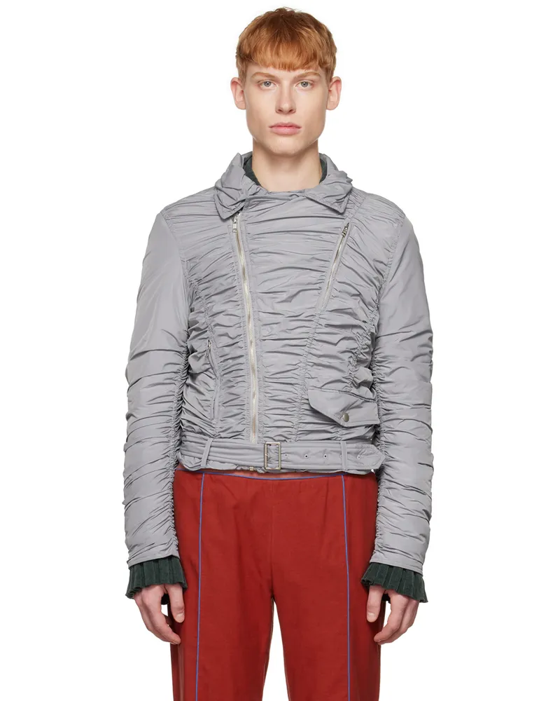 OPEN YY SSENSE Exclusive Gray Ruched Bomber Jacket Gray