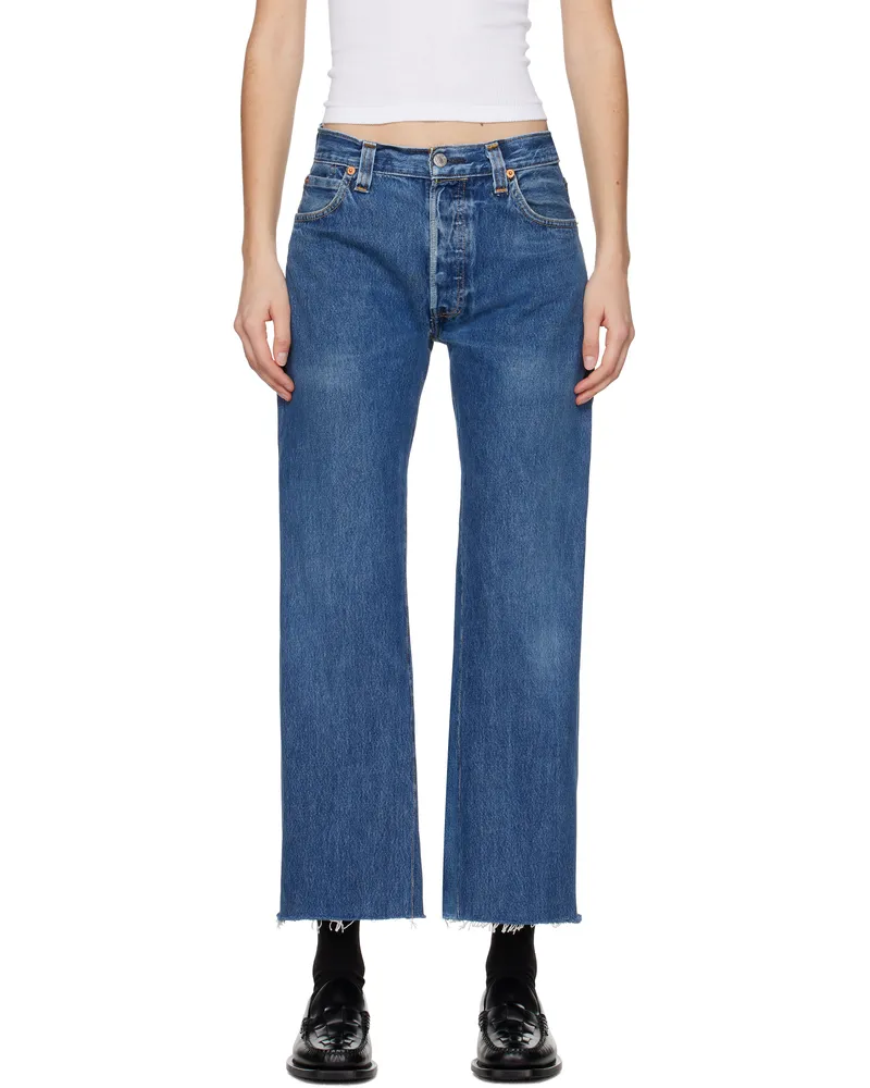 RE/DONE Blue Levi's Edition High Rise Wide Leg Crop Jeans Indigo