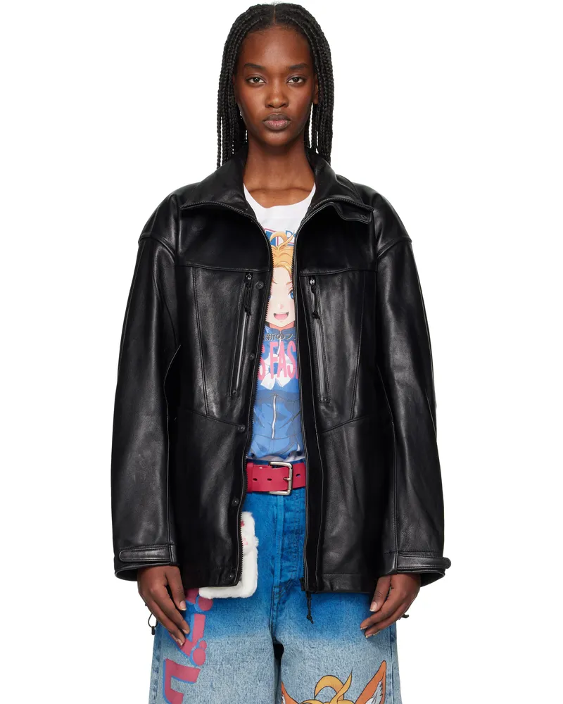 Doublet Black Mountain Leather Jacket Black
