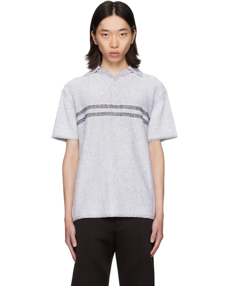 Ferragamo White & Navy Linen Polo White