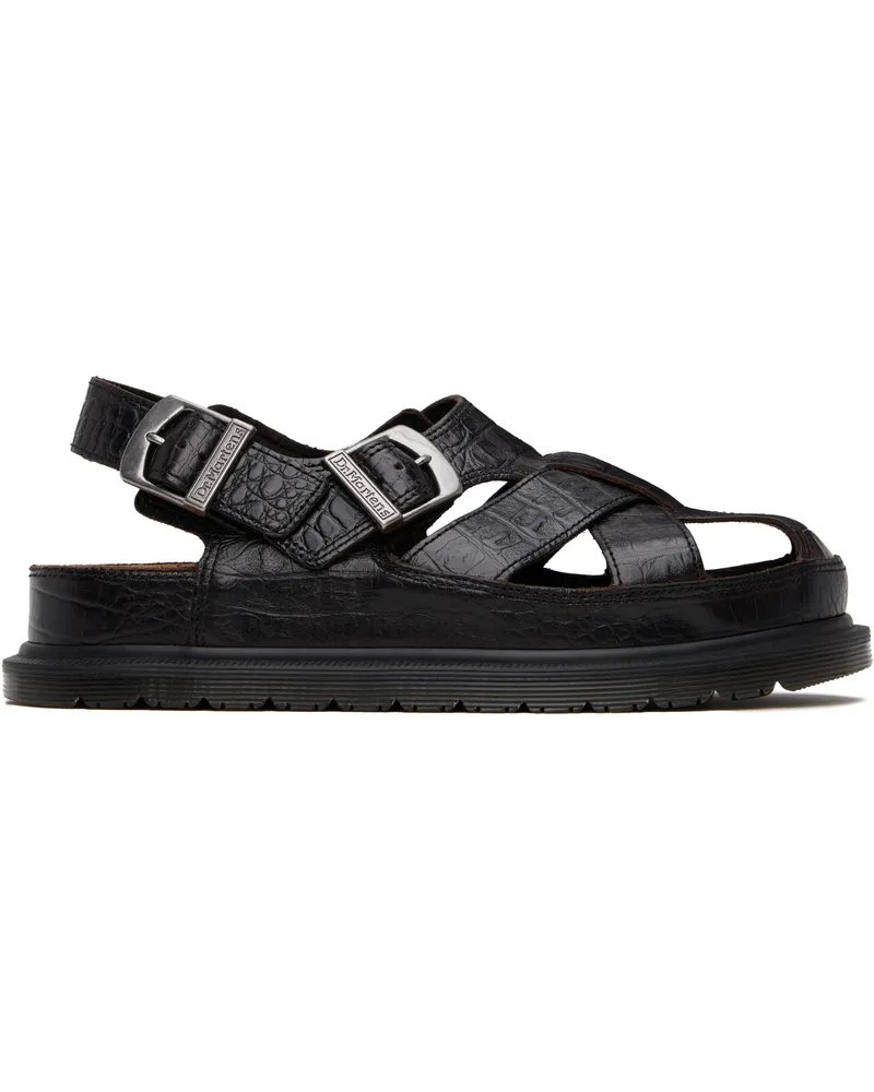 Dr.Martens Brown Fisherman Crocodile Analine Leather Sandals Dark