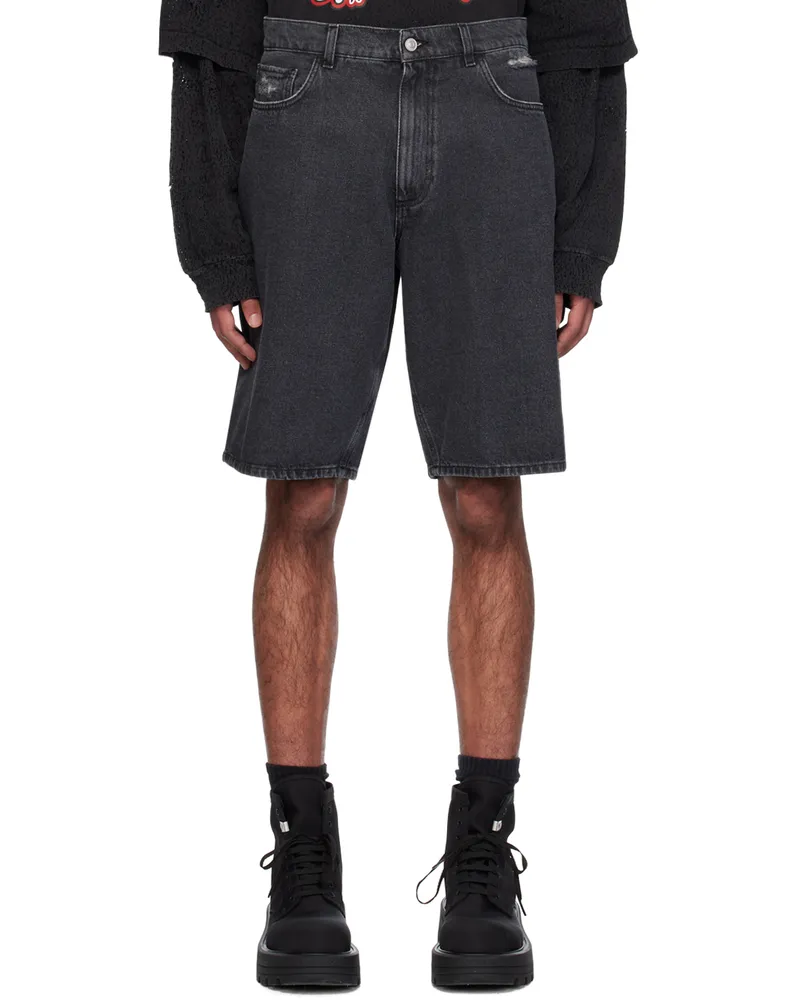 1017 ALYX 9SM Black Distressed Carpenter Denim Shorts Blk0003