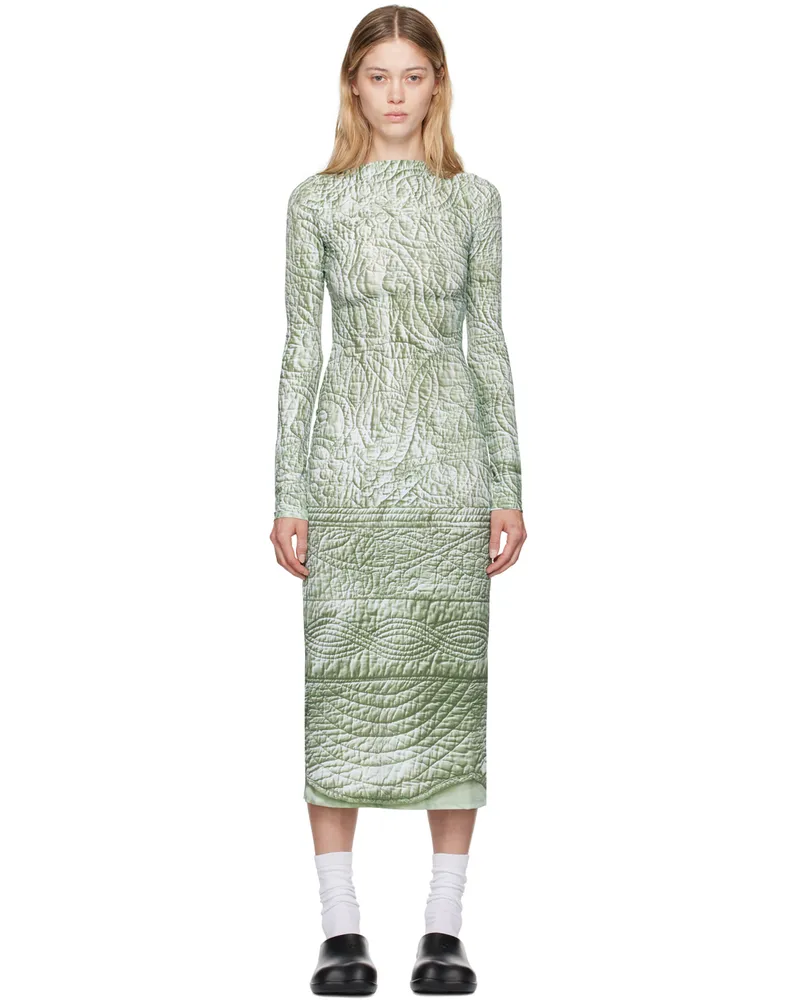 Maison Margiela Green Printed Midi Dress 001s