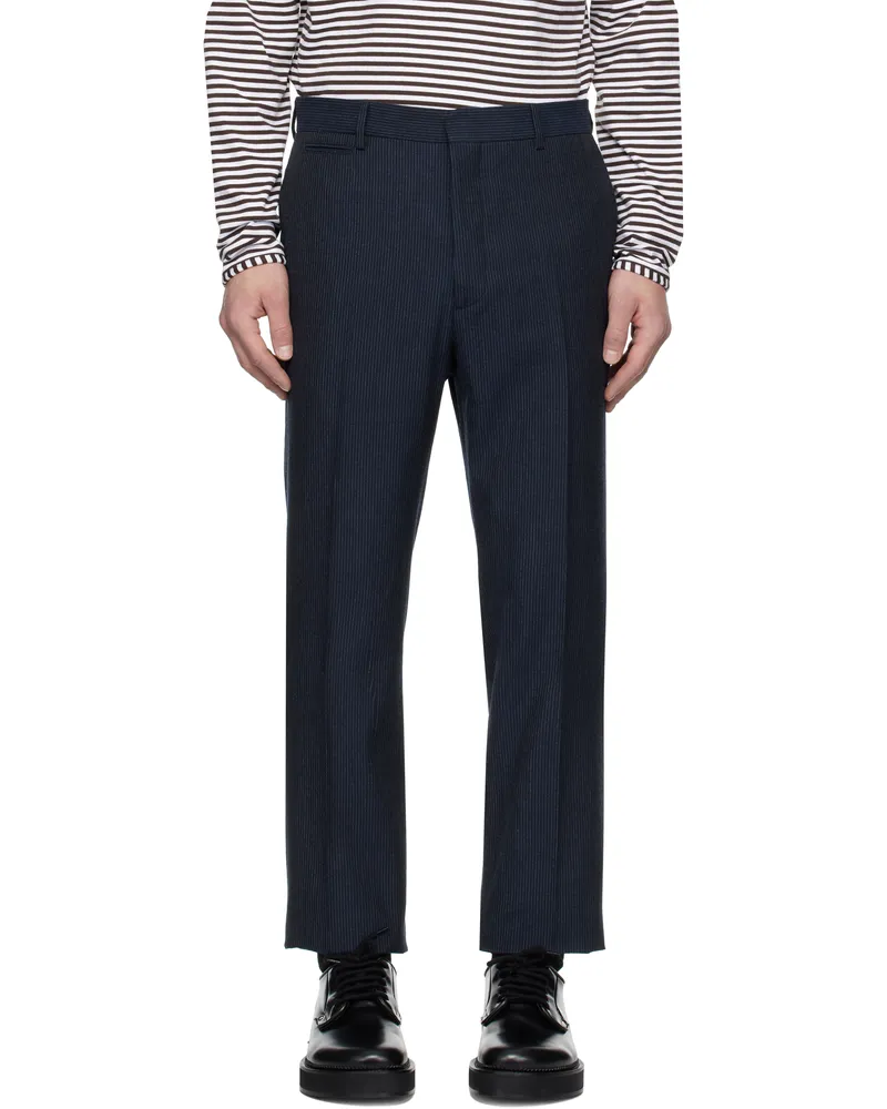 RRL Navy Slim Striped Herringbone Suit Trousers Navy