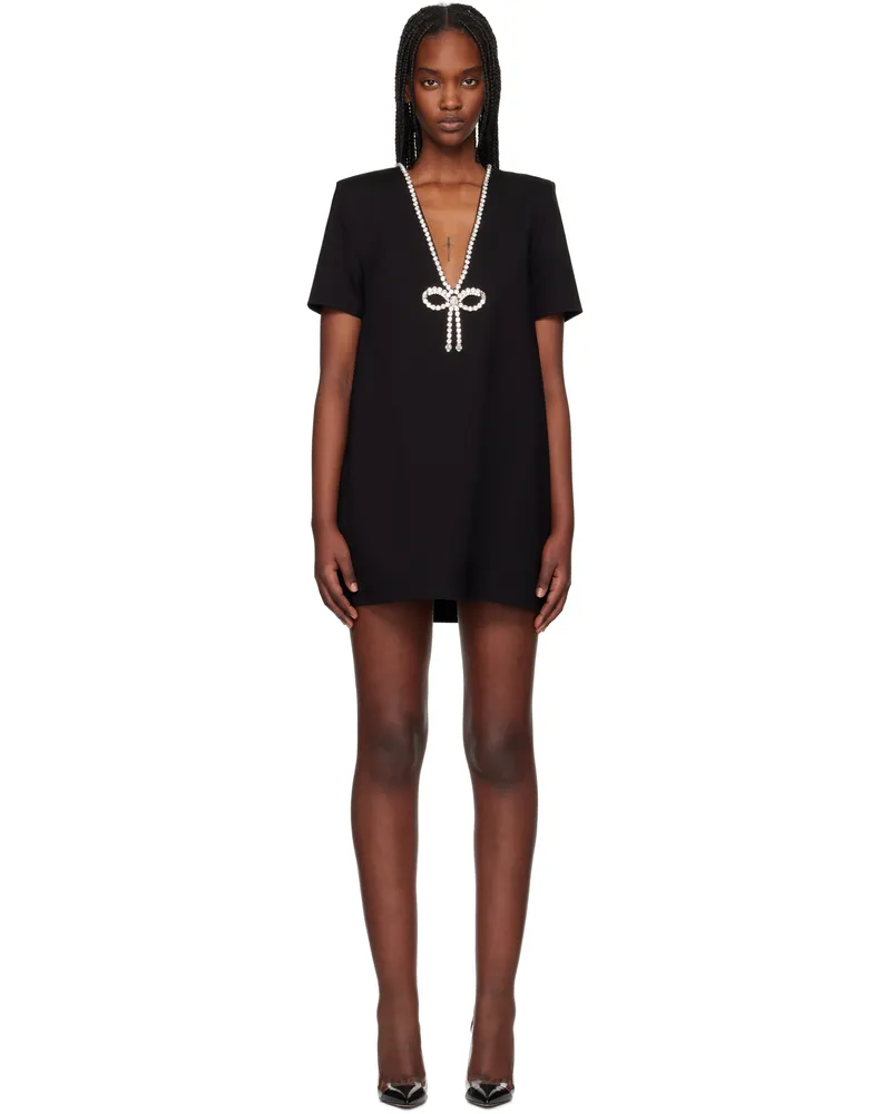 Area Black Crystal Bow V-Neck T-shirt Minidress Black