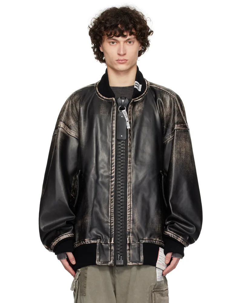 MIHARAYASUHIRO Black Amateur Sewn Like Big Zip Faux-Leather Bomber Jacket Black