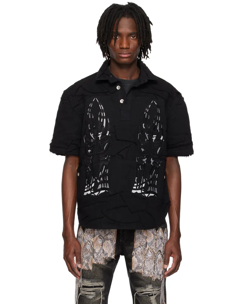 WHO DECIDES WAR Black 'WDW' Winged Denim Polo Coal